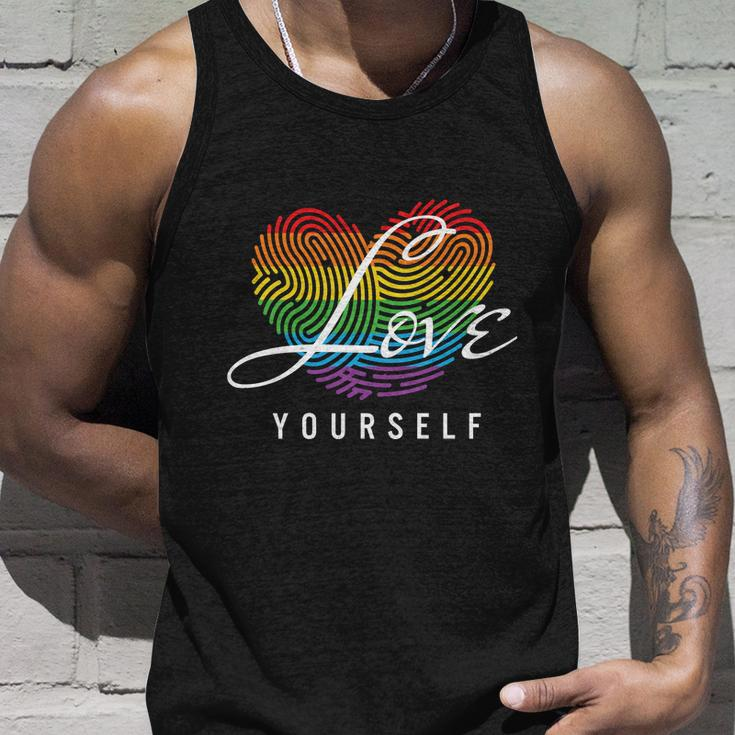 Love Yourself Rainbow Lgbt Fingerprint Pride Month Unisex Tank Top Gifts for Him