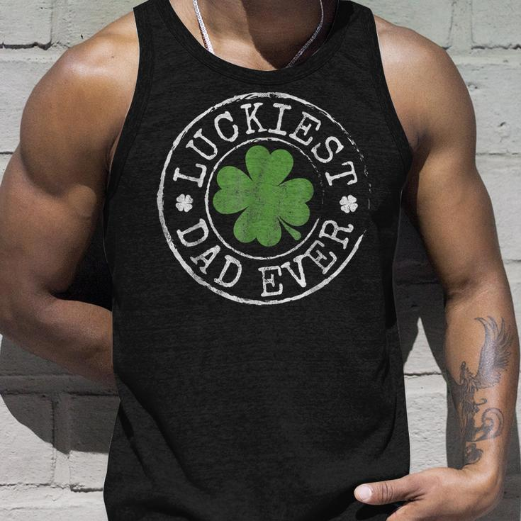 Luckiest Dad Ever Shamrocks Lucky Father St Patricks Day Men Women Tank Top Graphic Print Unisex Gifts for Him
