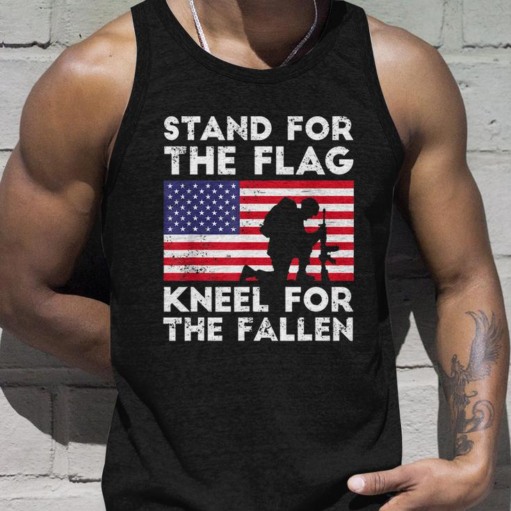Memorial Day Patriotic Military Veteran American Flag Stand For The Flag Kneel For The Fallen Unisex Tank Top Gifts for Him