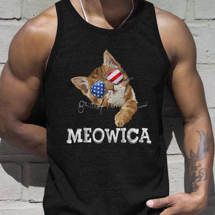 Meowica American Flag Cool Joke Cat Sunglusses 4Th Of July Unisex Tank Top Gifts for Him