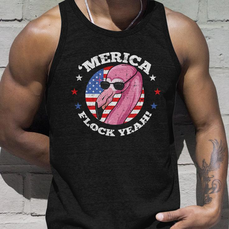 Merica 4Th Of July Flamingo Flock Patriotic American Flag Unisex Tank Top Gifts for Him