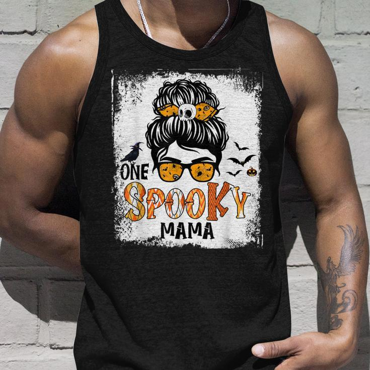 One Spooky Mama For Halloween Messy Bun Mom Monster Bleached V5 Unisex Tank Top Gifts for Him