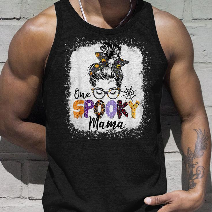 One Spooky Mama Messy Bun Skull Halloween Funny Mom Life Unisex Tank Top Gifts for Him
