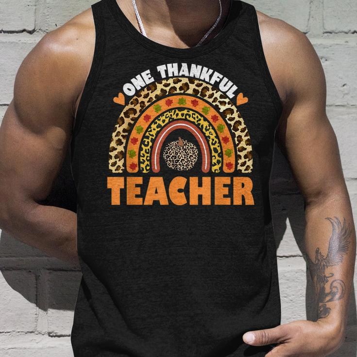 One Thankful Teacher Leopard Rainbow Pumpkin Thanksgiving V2 Unisex Tank Top Gifts for Him