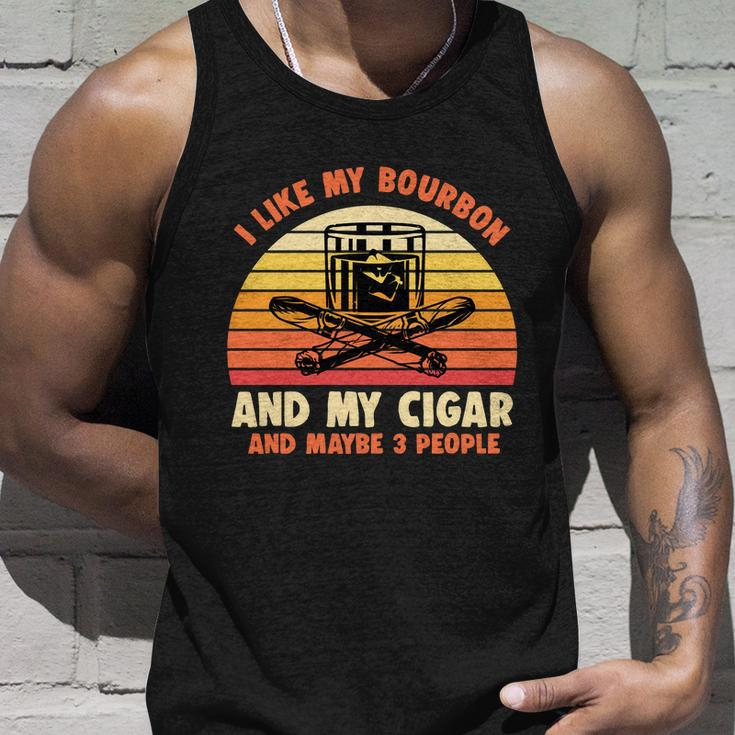 Retro I Like My Bourbon And My Cigar And Maybe Three People Funny Quote Tshirt Unisex Tank Top Gifts for Him