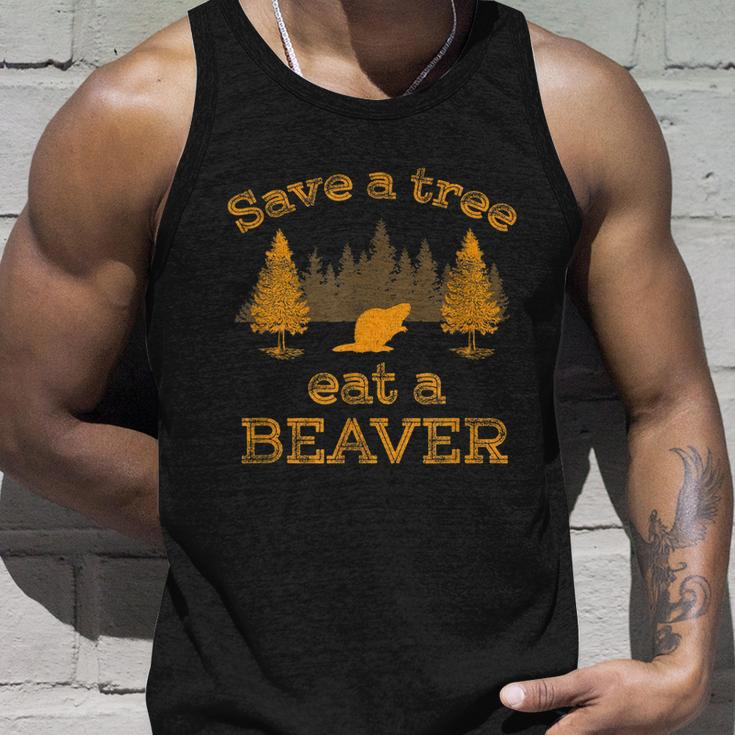 Save A Tree Eat A Beaver Funny Earth Day Unisex Tank Top Gifts for Him