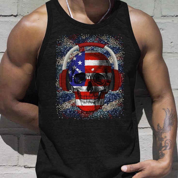 Skull Headphone Usa Flag 4Th Of July Unisex Tank Top Gifts for Him