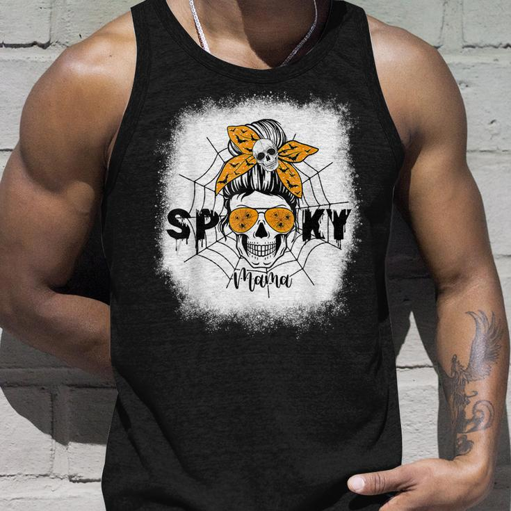 Spooky Mama Halloween Skull Messy Bun Witch Mom V3 Unisex Tank Top Gifts for Him