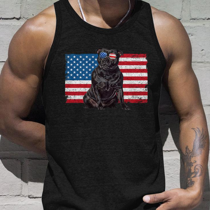 Staffordshire Bull Terrier Dog American Flag Staffie Mom Dad Unisex Tank Top Gifts for Him