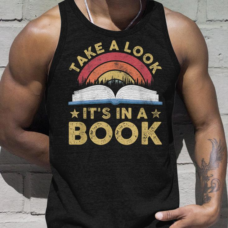 Take A Look Its In A Book Reading Vintage Retro Rainbow Unisex Tank Top Gifts for Him
