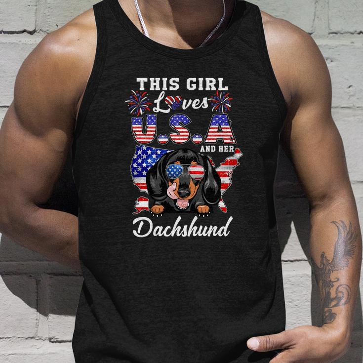 This Girl Loves Usa And Her Dog 4Th Of July Dachshund Dog Unisex Tank Top Gifts for Him