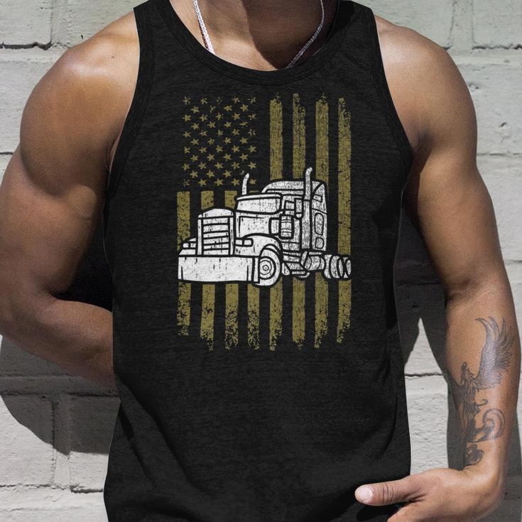 Trucker Trucker Vintage American Flag Semi Truck Driver Patriotic Unisex Tank Top Gifts for Him