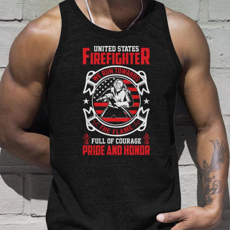United States Firefighter We Run Towards Firefighters Dad Gift Unisex Tank Top Gifts for Him