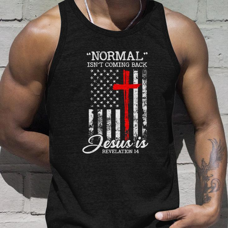 Usa Flag Normal Isnt Coming Back But Jesus Is Revelation Unisex Tank Top Gifts for Him