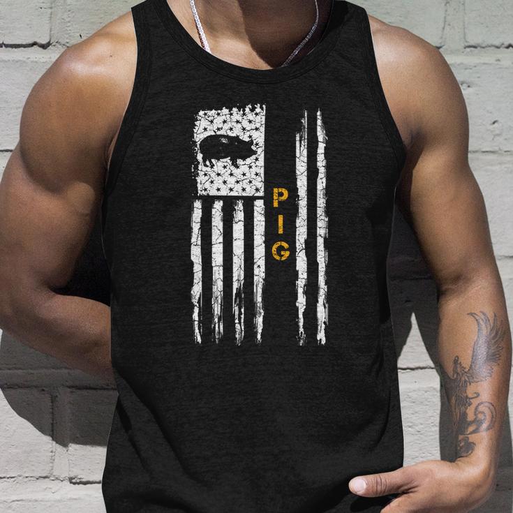 Vintage American Flag Pig Gift Funny Boar Pork Swine Silhouette Gift Unisex Tank Top Gifts for Him