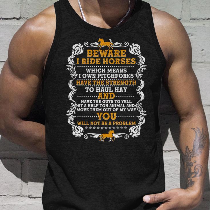 Vintage Beware I Ride Horses Unisex Tank Top Gifts for Him