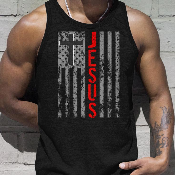 Vintage Jesus Usa American Flag Catholic Christion Cross Tshirt Unisex Tank Top Gifts for Him