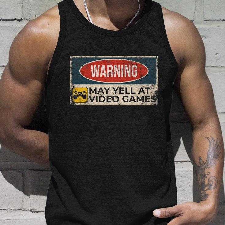 Warning May Yell At Video Games Sign Funny Gamer Gaming Tshirt Unisex Tank Top Gifts for Him