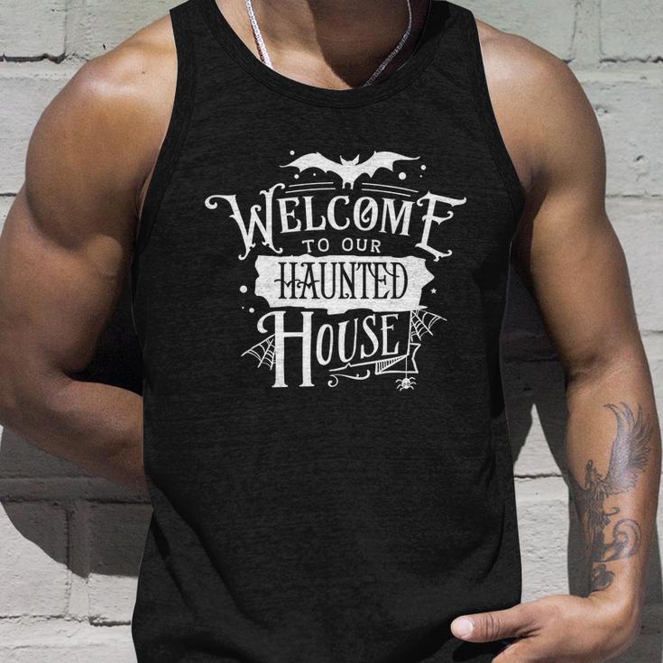 Welcome To Our Haunted House Halloween Quote Unisex Tank Top Gifts for Him