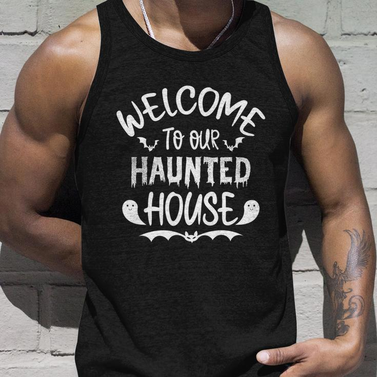 Welcome To Our Haunted House Halloween Quote Unisex Tank Top Gifts for Him