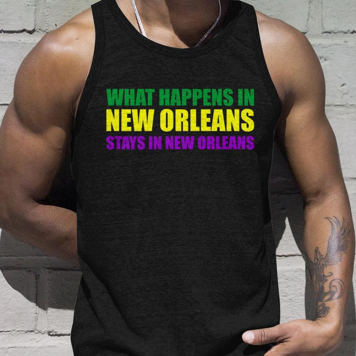 What Happens In New Orleans Stays In New Orleans Mardi Gras T-Shirt Graphic Design Printed Casual Daily Basic Unisex Tank Top Gifts for Him