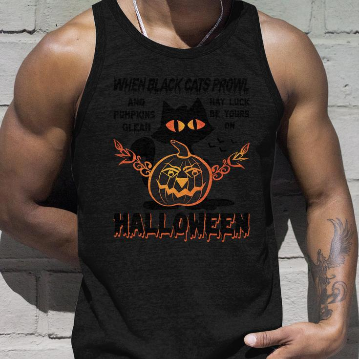 When Black Cats Prowe And Pumpkin Glean May Luck Be Yours On Halloween Men Women Tank Top Graphic Print Unisex Gifts for Him