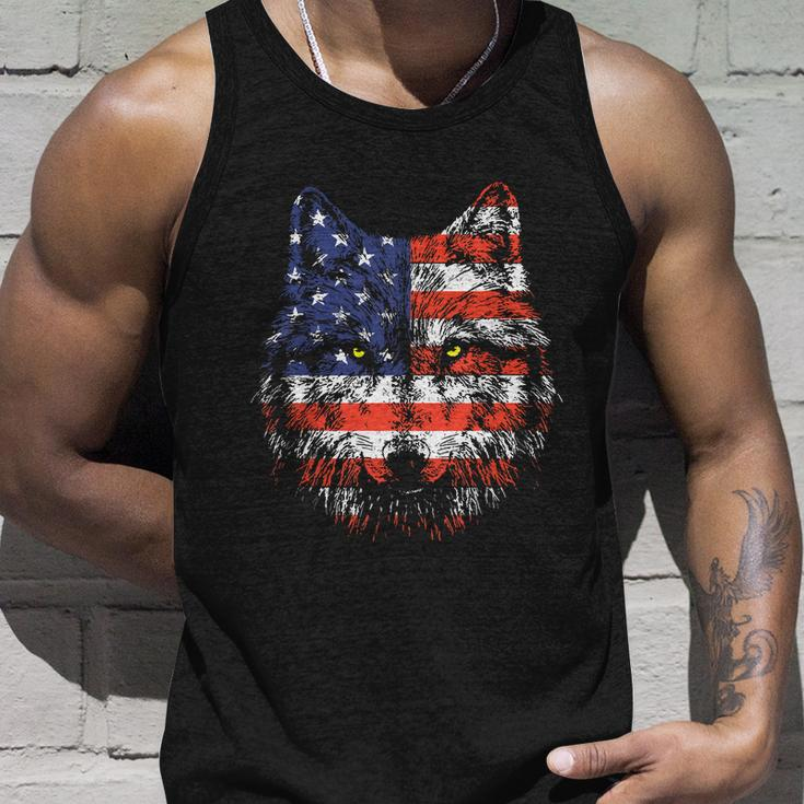 Wolf American Flag Usa 4Th Of July Patriotic Wolf Lover Unisex Tank Top Gifts for Him