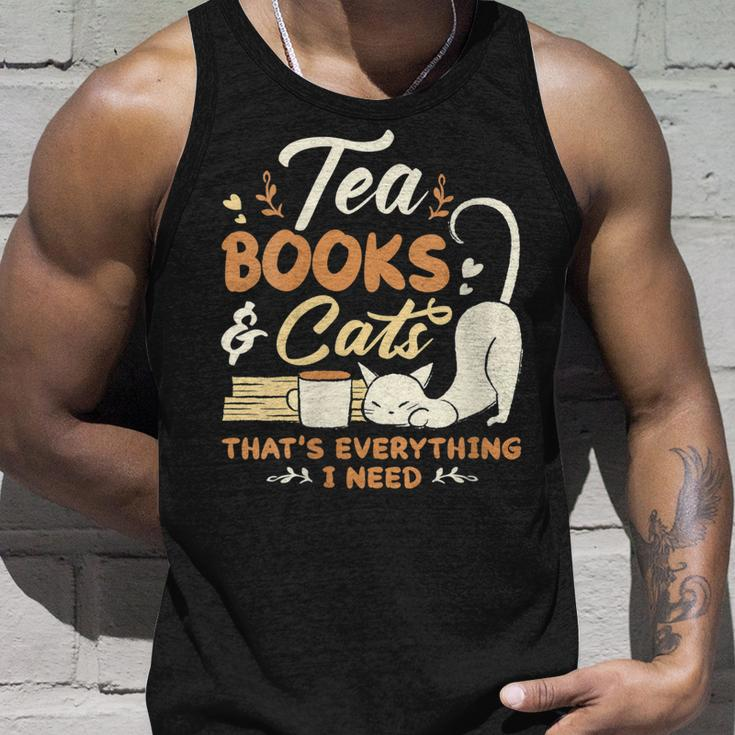 Womens Tea Books And Cats Cat Book Lovers Reading Book Unisex Tank Top Gifts for Him