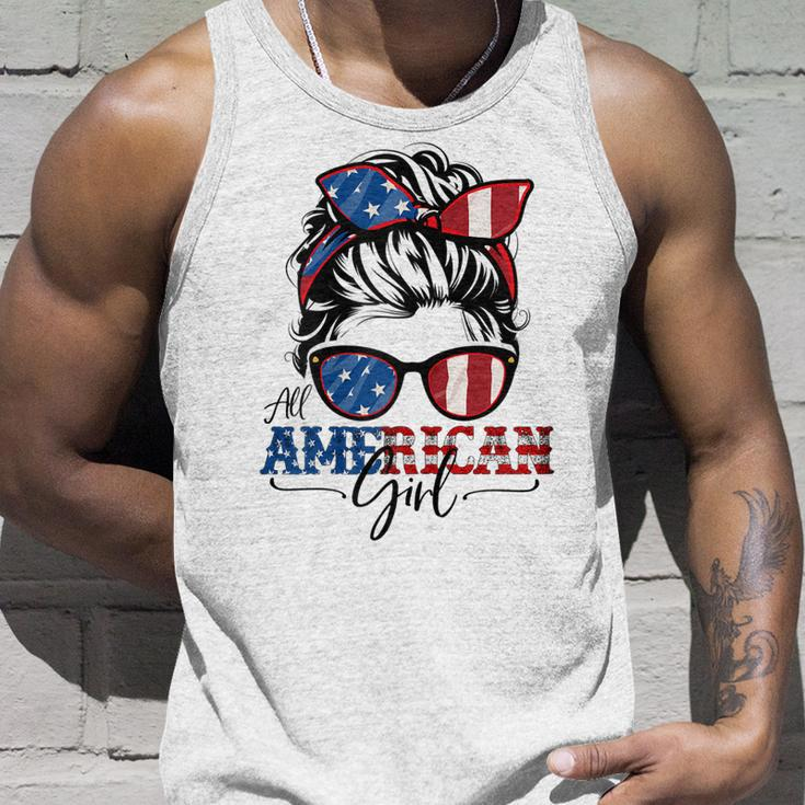 All American Girl 4Th Of July Women Messy Bun Usa Flag V2 Unisex Tank Top Gifts for Him