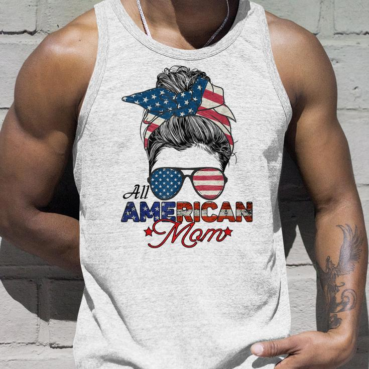 All American Mom 4Th July Messy Bun Us Flag Unisex Tank Top Gifts for Him