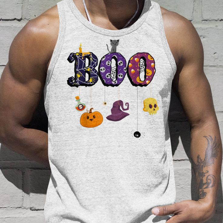 Boo Halloween Costume Spiders Ghosts Pumkin & Witch Hat V2 Unisex Tank Top Gifts for Him