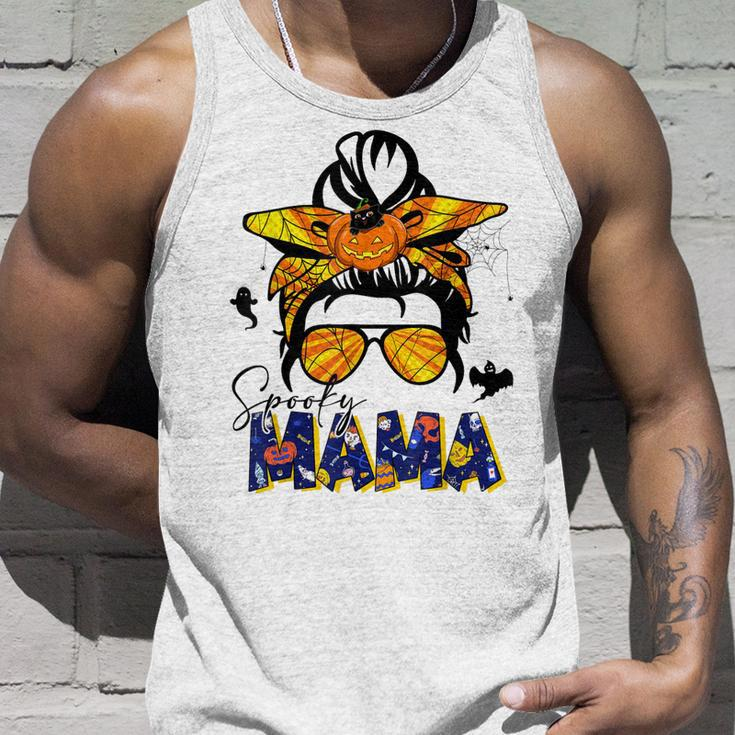 Spooky Mama Halloween Messy Bun Skull Mom Monster Bleached Unisex Tank Top Gifts for Him