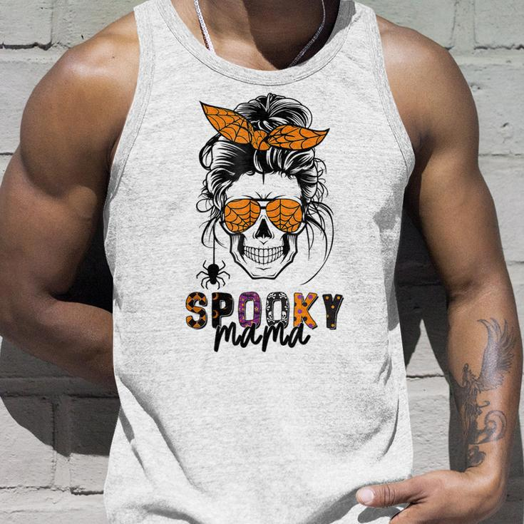 Spooky Mama Skull Halloween Womens Messy Bun Witch Unisex Tank Top Gifts for Him