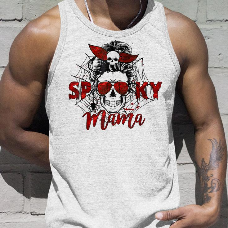 Spooky Mama Skull Witch Women Messy Bun Halloween Costume Unisex Tank Top Gifts for Him