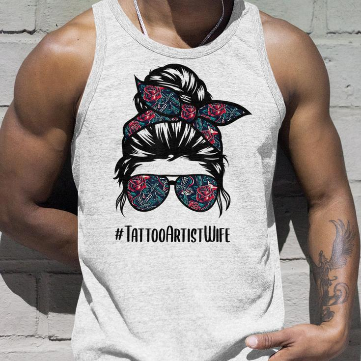 Tattoo Artist Wife Life Messy Bun Hair Glasses Unisex Tank Top Gifts for Him