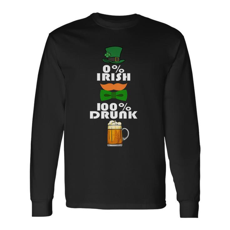 0 Percent Irish 100 Percent Drunk Irish Hipster Long Sleeve T-Shirt
