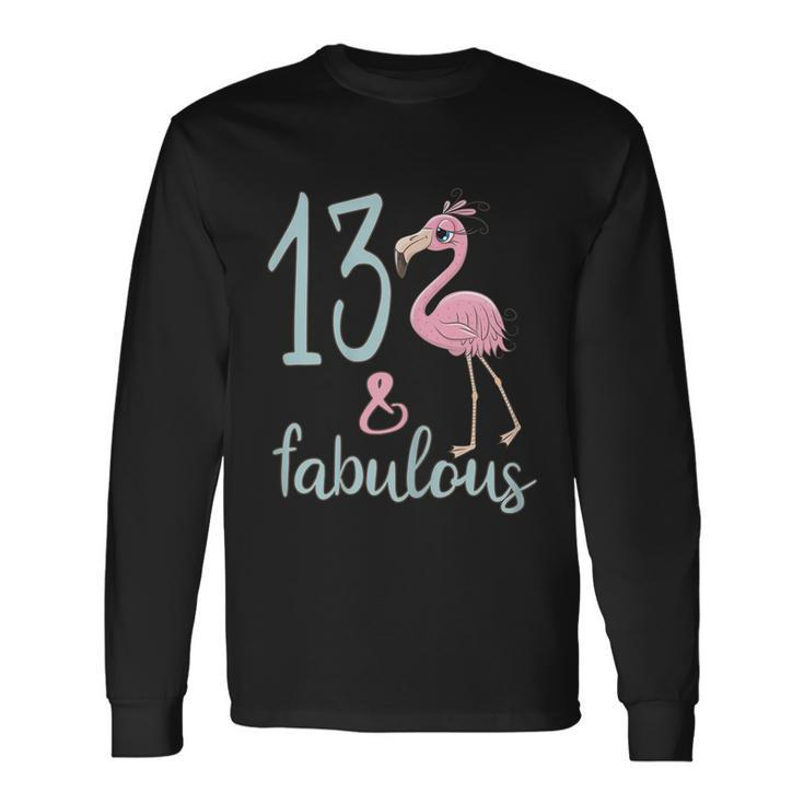 13Th Birthday Flamingo Outfit Girls 13 Year Old Bday Long Sleeve T-Shirt