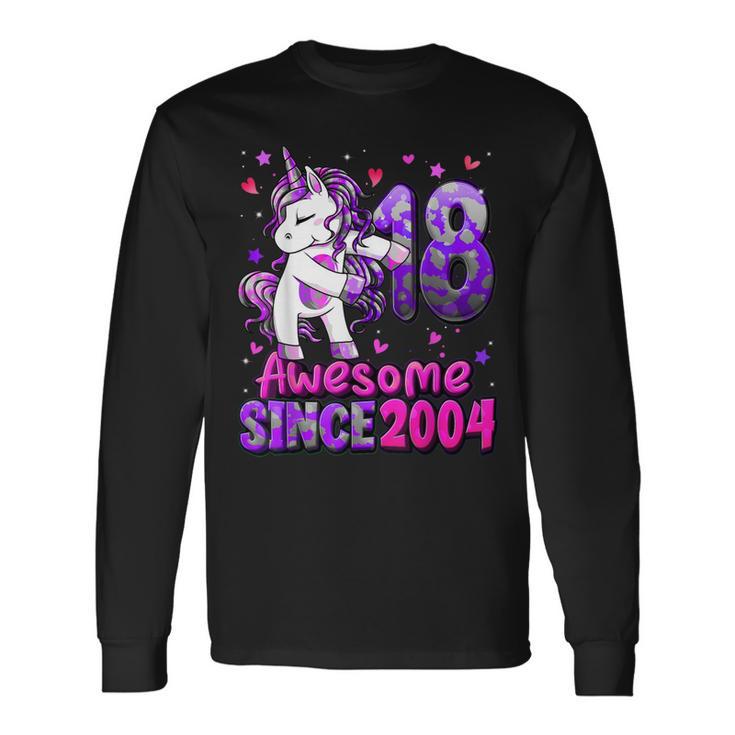 18 Years Old Unicorn Flossing 18Th Birthday Girl Unicorn Long Sleeve T-Shirt