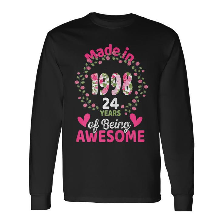 24 Years Old 24Th Birthday Born In 1998 Women Girls Floral Long Sleeve T-Shirt
