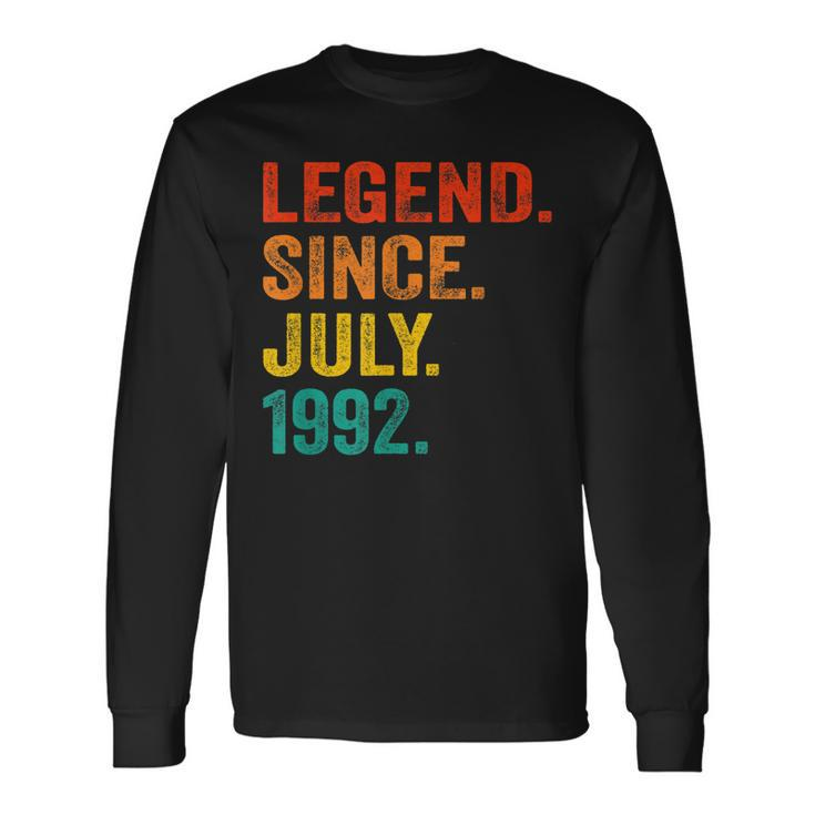 30Th Birthday Legend Since July 1992 30 Years Old Vintage Long Sleeve T-Shirt