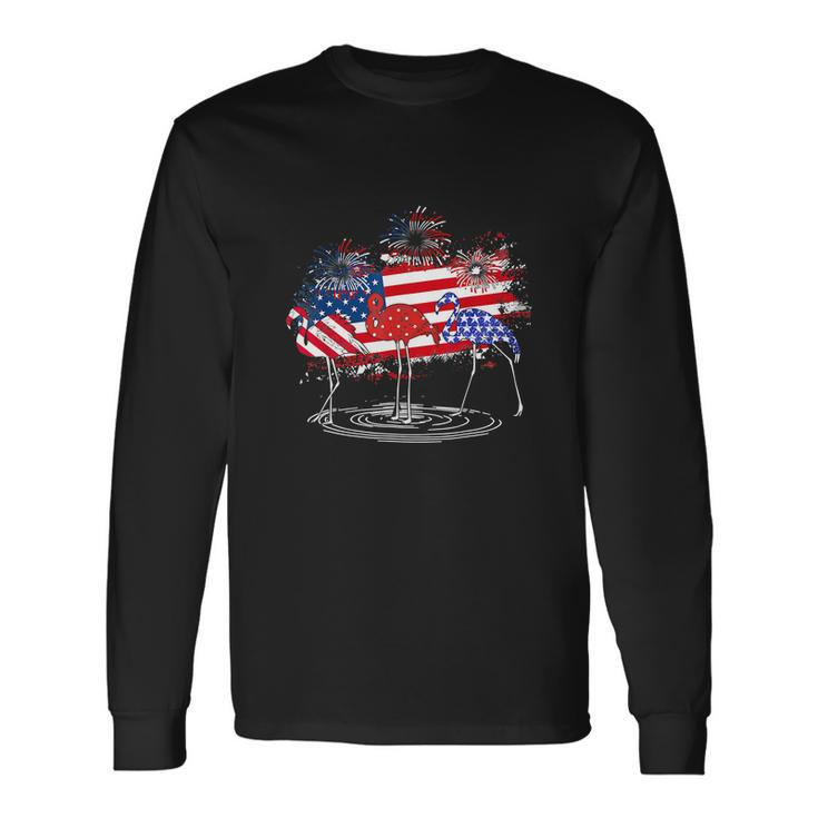 4Th Of July American Flag Flamingo Party Long Sleeve T-Shirt