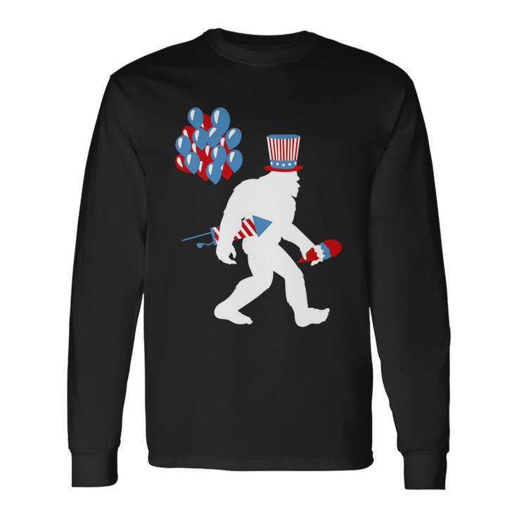 4Th Of July Bigfoot Baloons Firecracker Long Sleeve T-Shirt