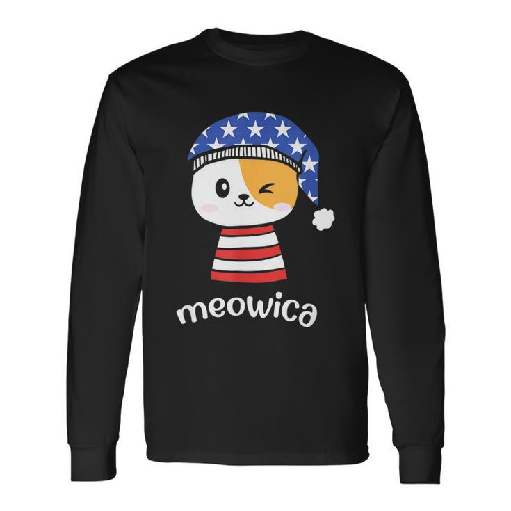 4Th Of July Cat Meowica Independence Day Patriot Usa Flag Long Sleeve T-Shirt