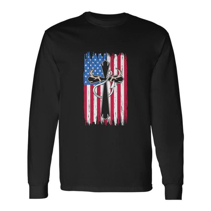 4Th Of July Christian Hunter Fisherman Usa Flag Long Sleeve T-Shirt