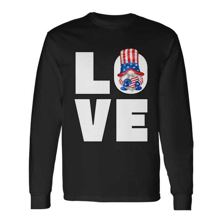 4Th Of July Gnome For Women Patriotic American Flag Heart Long Sleeve T-Shirt Gifts ideas