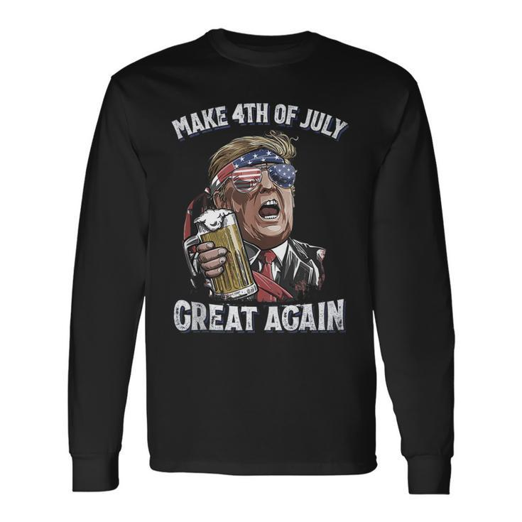 Make 4Th Of July Great Again Patriot Trump Men Drinking Beer Long Sleeve T-Shirt