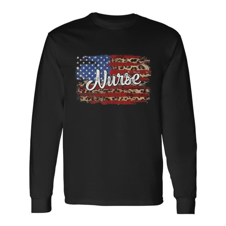 4Th July Independence Day American Flag Cute Graphic Nurse Long Sleeve T-Shirt