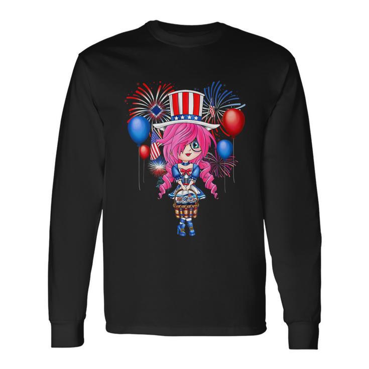 4Th Of July Japanese Anime Merch Cute Manga Teen Girls Women Long Sleeve T-Shirt