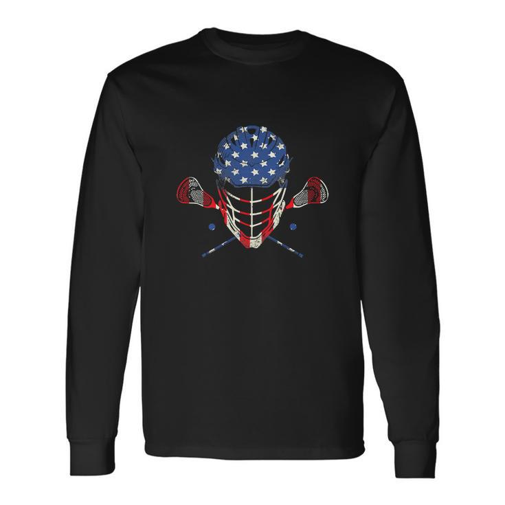 4Th Of July Lax Helmet Sticks American Flag Lacrosse Long Sleeve T-Shirt