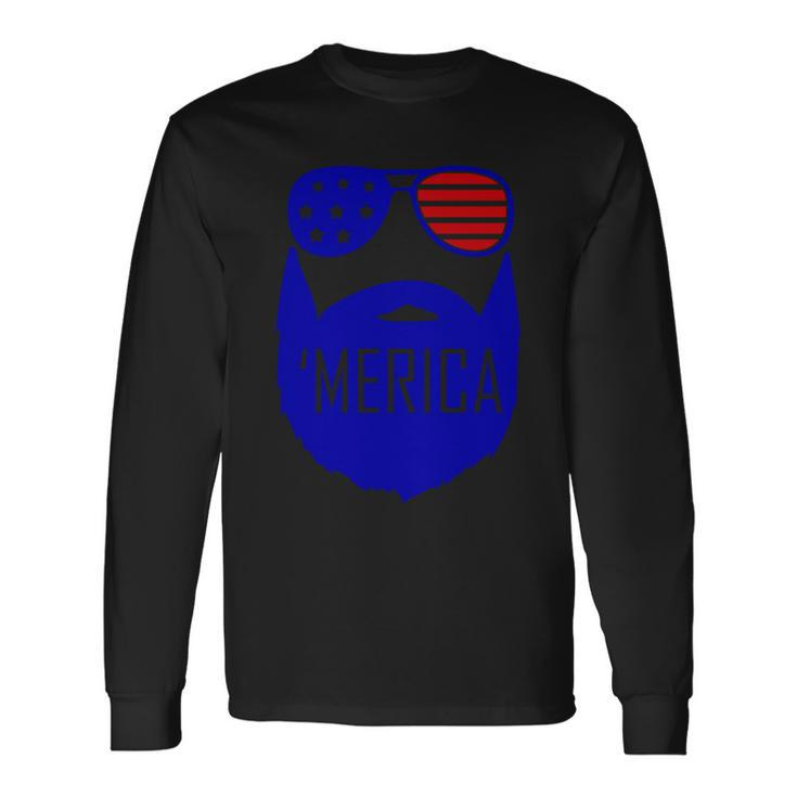 4Th Of July Merica Bearded Glasses Proud American Long Sleeve T-Shirt